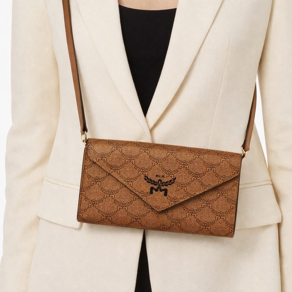 MCM Lauretos Monogram Crossbody Wallet on a Strap|Large Congac Himmel